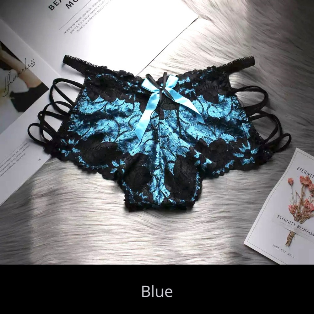 NWT blue XS/S 1 hipster panty 4 colors cage string hollow out sides